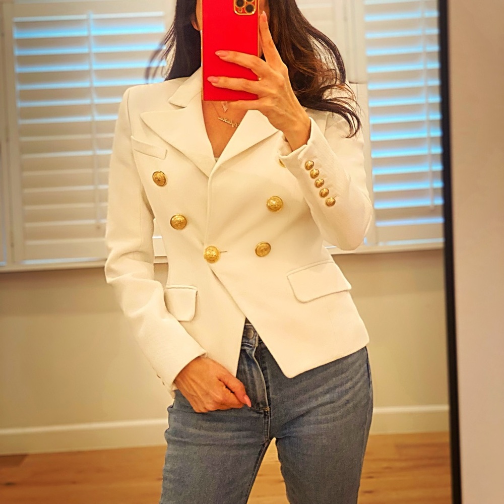Balmain White Double Breasted Blazer w Gold Buttons Sz FR 36 / US 0-4